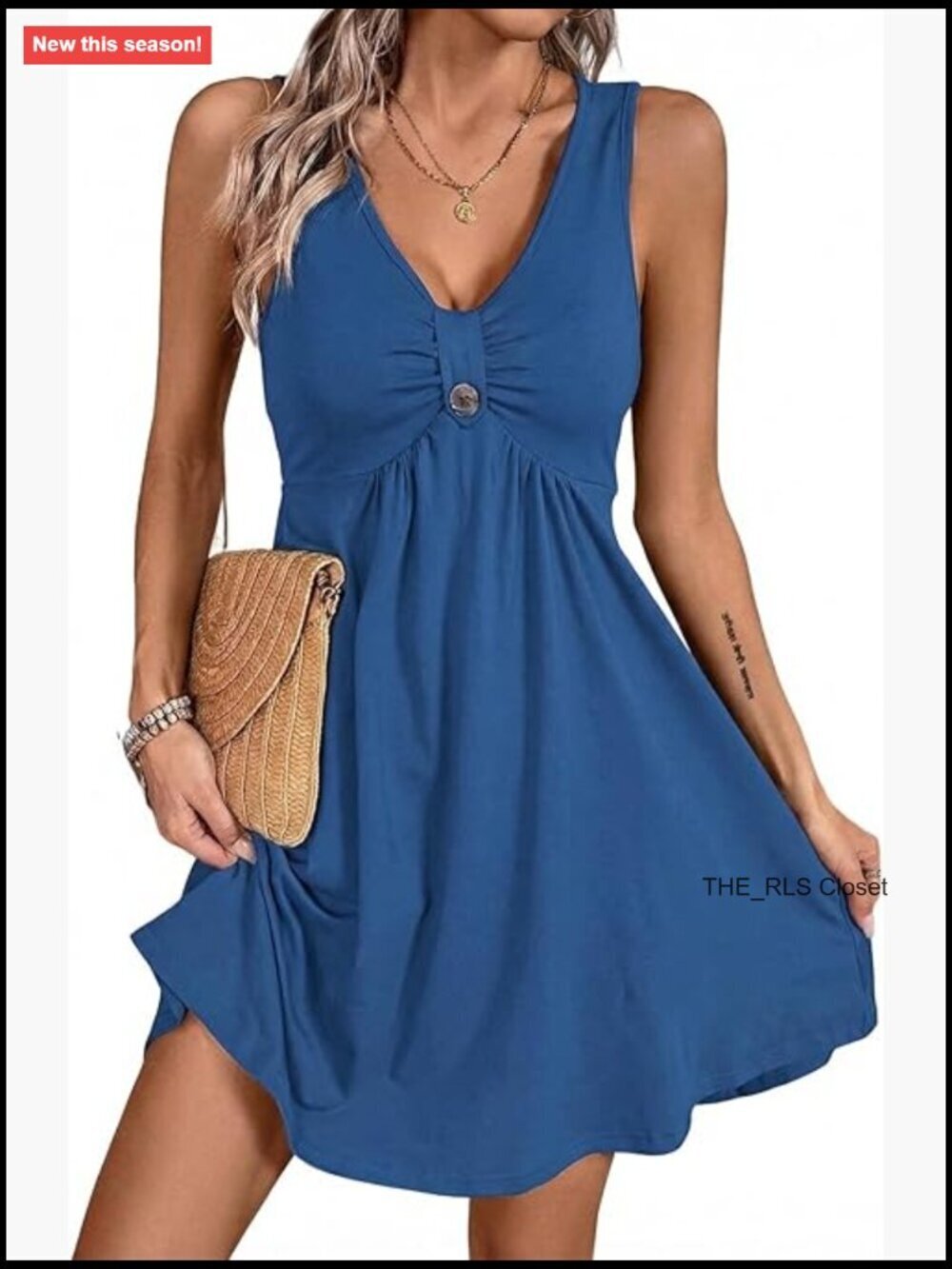 Polyester Viscose Elastane Sleeveless V-Neck A-Line Mini Dress